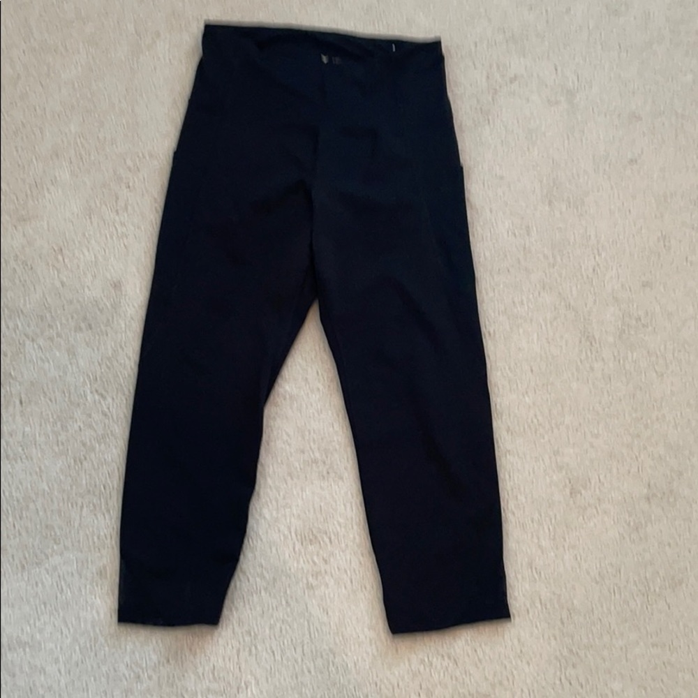 Black Crop Leggings with Mesh pocket and detail